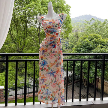 Xajzpa Fashion Women Dress Sleeveless Square Collar Print Female Summer Evening Party Dresses New Tide